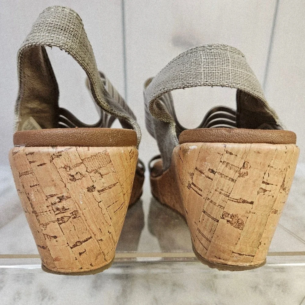 Skechers Womens Taupe Beverly High Tea Wedge‎ Sandals Heels 9 Boho Cottagecore